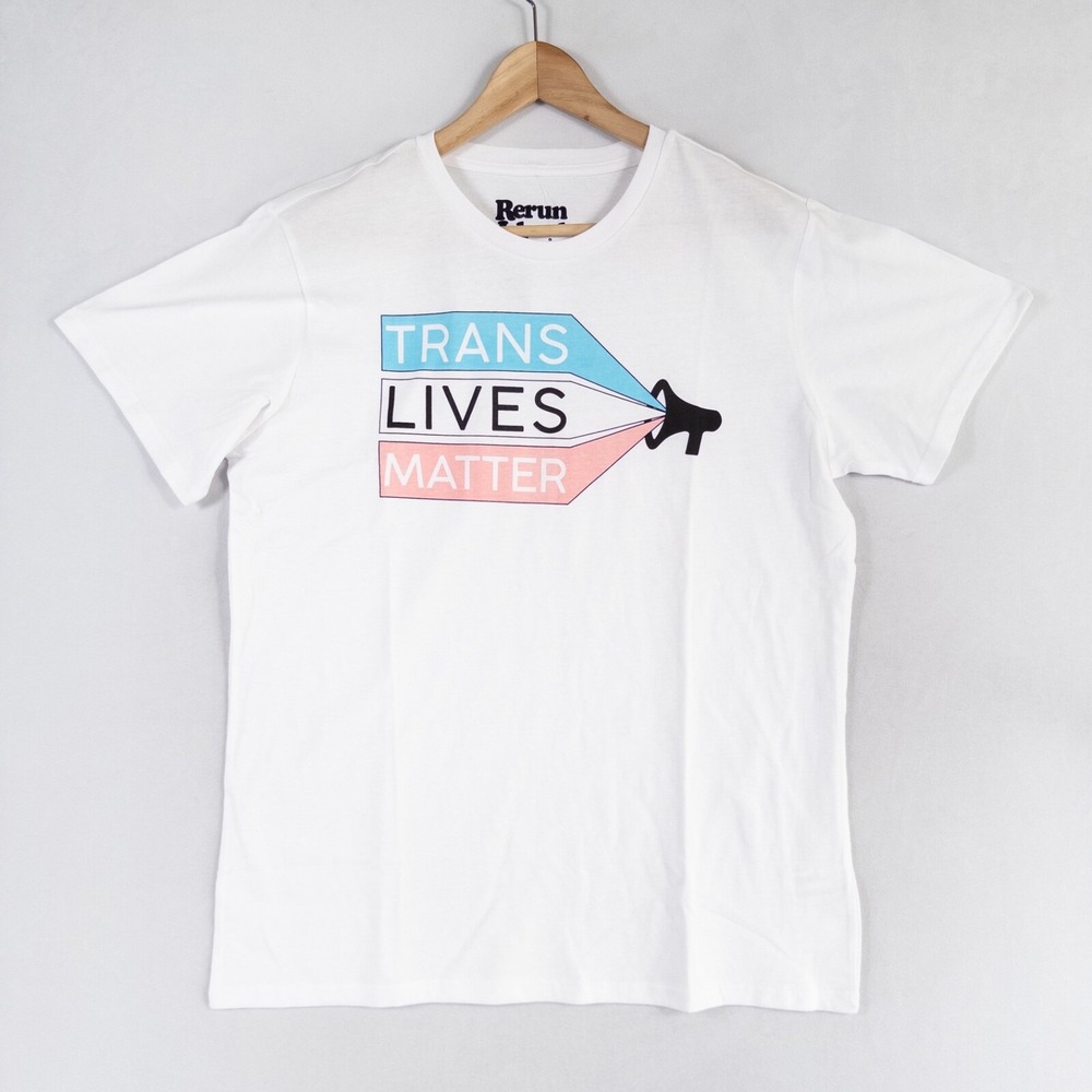 Threadless Rerun Island T Shirt Adult Large White Trans Lives Matter Graphic Tee
